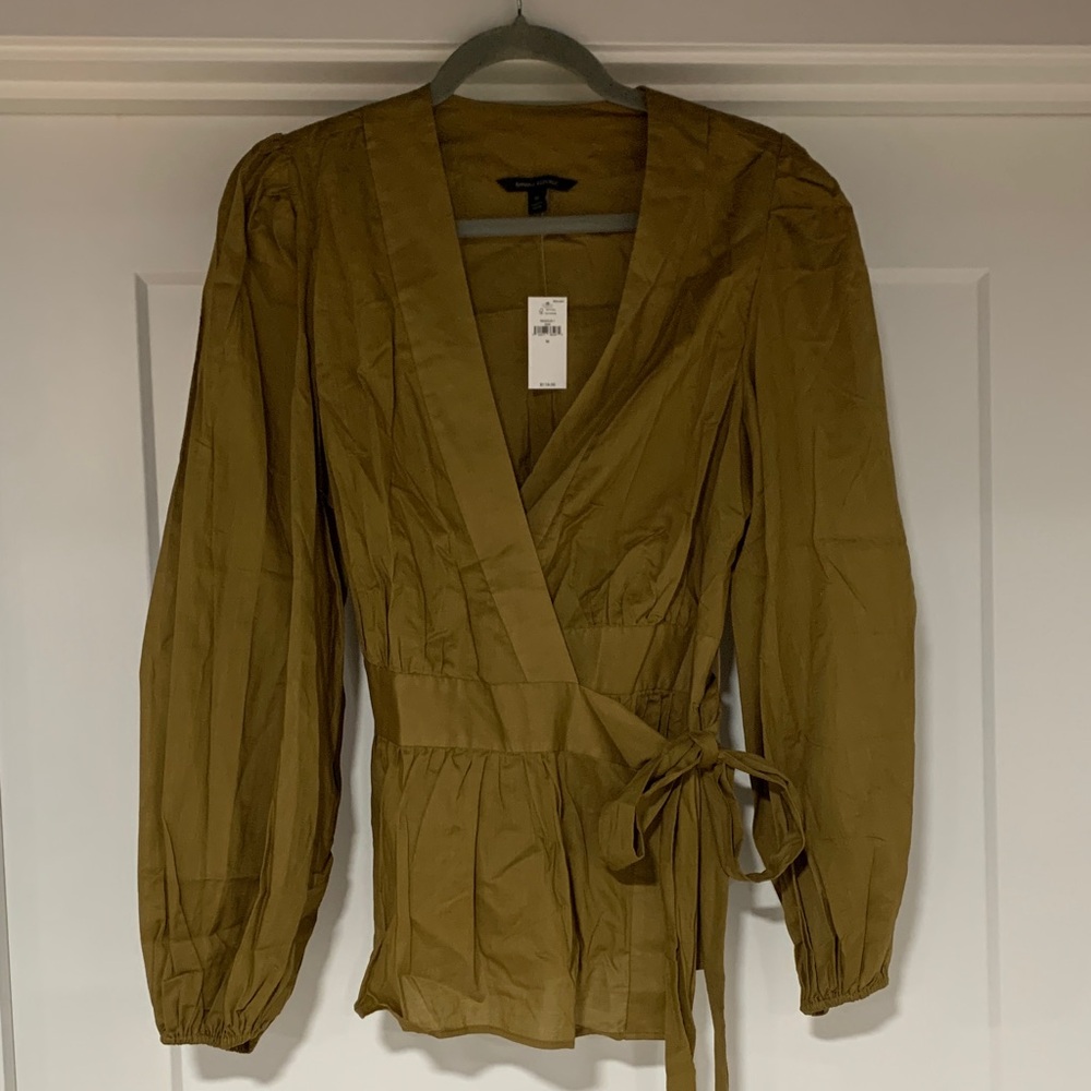 Banana Republic Olive Green Wrap Blouse- size M, 100% cotton